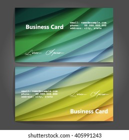 Stylish business cards with colorful stripes. Vector illustration. 5 x 9 cm size.