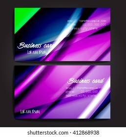 Stylish business cards with colorful stripes. Vector illustration. 5 x 9 cm size.