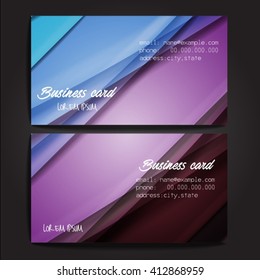 Stylish business cards with colorful stripes. Vector illustration. 5 x 9 cm size.