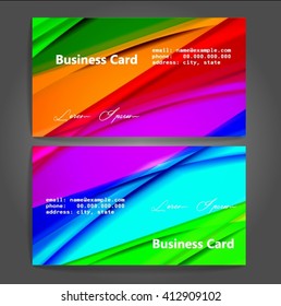 Stylish business cards with colorful stripes. Vector illustration. 5 x 9 cm size.