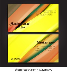Stylish business cards with colorful stripes. Vector illustration. 5 x 9 cm size.