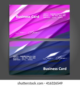 Stylish business cards with colorful stripes. Vector illustration. 5 x 9 cm size.