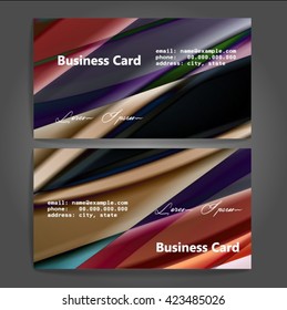 Stylish business cards with colorful stripes. Vector illustration. 5 x 9 cm size.