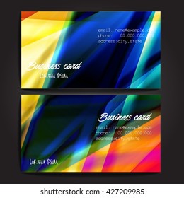 Stylish business cards with colorful stripes. Vector illustration. 5 x 9 cm size.