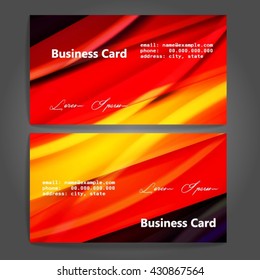 Stylish business cards with colorful stripes. Vector illustration. 5 x 9 cm size.