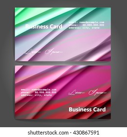 Stylish business cards with colorful stripes. Vector illustration. 5 x 9 cm size.