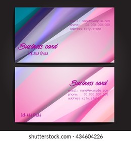 Stylish business cards with colorful stripes. Vector illustration. 5 x 9 cm size.