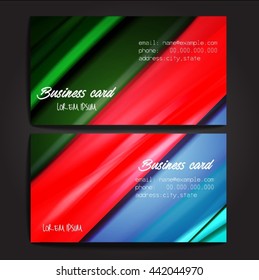 Stylish business cards with colorful stripes. Vector illustration. 5 x 9 cm size.