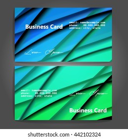 Stylish business cards with colorful stripes. Vector illustration. 5 x 9 cm size.