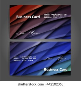 Stylish business cards with colorful stripes. Vector illustration. 5 x 9 cm size.