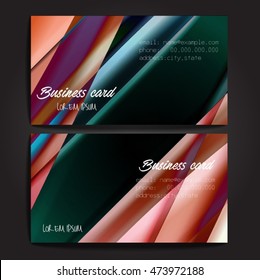 Stylish business cards with colorful stripes. Vector illustration. 5 x 9 cm size.