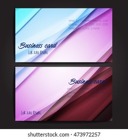 Stylish business cards with colorful stripes. Vector illustration. 5 x 9 cm size.