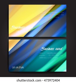 Stylish business cards with colorful stripes. Vector illustration. 5 x 9 cm size.