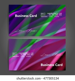 Stylish business cards with colorful stripes. Vector illustration. 5 x 9 cm size.