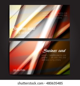 Stylish business cards with colorful stripes. Vector illustration. 5 x 9 cm size.