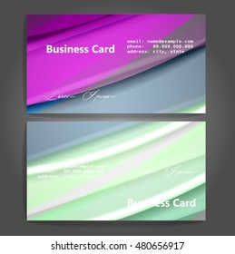 Stylish business cards with colorful stripes. Vector illustration. 5 x 9 cm size.
