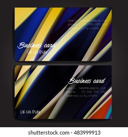 Stylish business cards with colorful stripes. Vector illustration. 5 x 9 cm size.