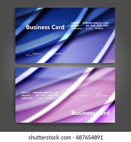 Stylish business cards with colorful stripes. Vector illustration. 5 x 9 cm size.