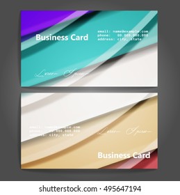 Stylish business cards with colorful stripes. Vector illustration. 5 x 9 cm size.