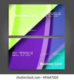 Stylish business cards with colorful stripes. Vector illustration. 5 x 9 cm size.