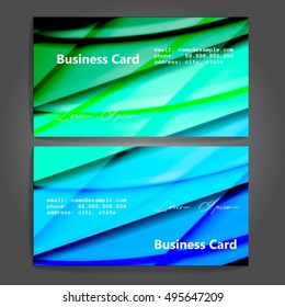 Stylish business cards with colorful stripes. Vector illustration. 5 x 9 cm size.