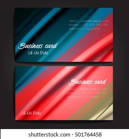Stylish business cards with colorful stripes. Vector illustration. 5 x 9 cm size.