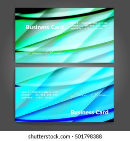 Stylish business cards with colorful stripes. Vector illustration. 5 x 9 cm size.