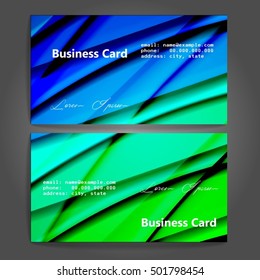 Stylish business cards with colorful stripes. Vector illustration. 5 x 9 cm size.