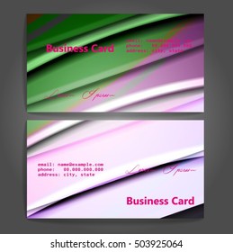 Stylish business cards with colorful stripes. Vector illustration. 5 x 9 cm size.