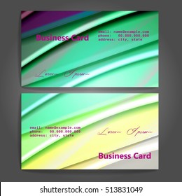 Stylish business cards with colorful stripes. Vector illustration. 5 x 9 cm size.