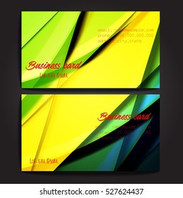 Stylish business cards with colorful stripes. Vector illustration. 5 x 9 cm size.
