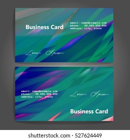 Stylish business cards with colorful stripes. Vector illustration. 5 x 9 cm size.