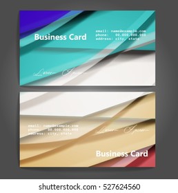 Stylish business cards with colorful stripes. Vector illustration. 5 x 9 cm size.