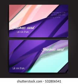 Stylish business cards with colorful stripes. Vector illustration. 5 x 9 cm size.