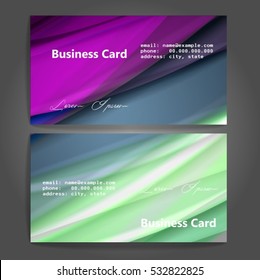 Stylish business cards with colorful stripes. Vector illustration. 5 x 9 cm size.