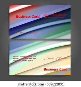 Stylish business cards with colorful stripes. Vector illustration. 5 x 9 cm size.