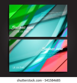 Stylish business cards with colorful stripes. Vector illustration. 5 x 9 cm size.