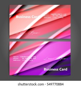 Stylish business cards with colorful stripes. Vector illustration. 5 x 9 cm size.