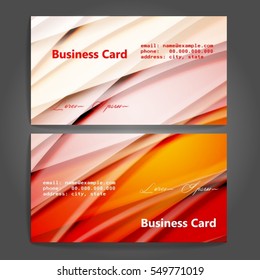 Stylish business cards with colorful stripes. Vector illustration. 5 x 9 cm size.