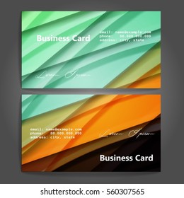 Stylish business cards with colorful stripes. Vector illustration. 5 x 9 cm size.