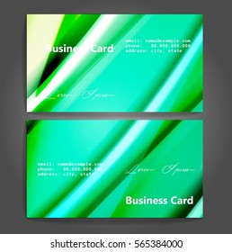 Stylish business cards with colorful stripes. Vector illustration. 5 x 9 cm size.
