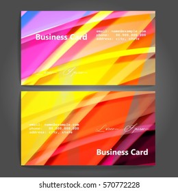 Stylish business cards with colorful stripes. Vector illustration. 5 x 9 cm size.
