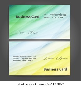 Stylish business cards with colorful stripes. Vector illustration. 5 x 9 cm size.