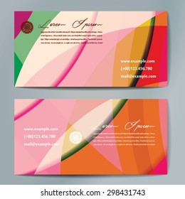 Stylish business cards with colorful wavy stripes. Vector illustrations. 5 x 9 cm size.