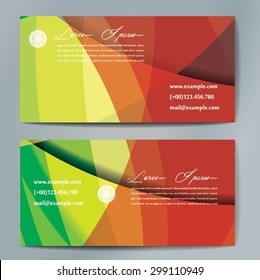 Stylish business cards with colorful wavy stripes. Vector illustrations. 5 x 9 cm size.