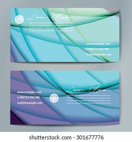 Stylish business cards with colorful wavy stripes. Vector illustrations. 5 x 9 cm size.