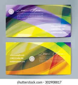 Stylish business cards with colorful wavy stripes. Vector illustrations. 5 x 9 cm size.