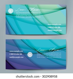 Stylish business cards with colorful wavy stripes. Vector illustrations. 5 x 9 cm size.