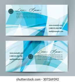 Stylish business cards with colorful wavy stripes. Vector illustrations. 5 x 9 cm size.