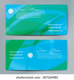 Stylish business cards with colorful wavy stripes. Vector illustrations. 5 x 9 cm size.